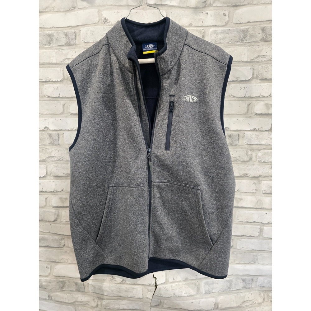 AFTCO AFTECH Fleece Vest Men's M Gray Full Zip Outdoor Fishing Gray